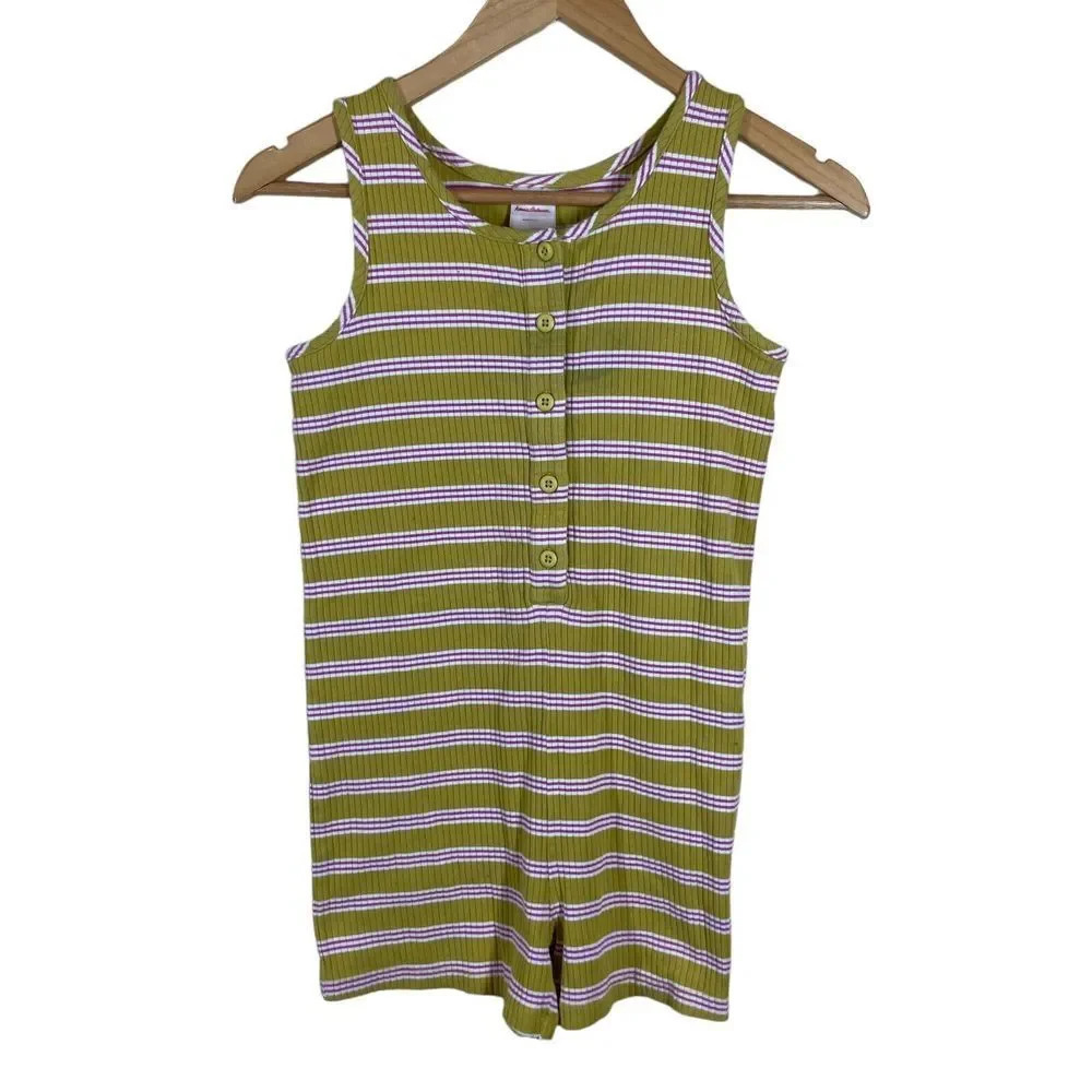 Hanna Andersson Romper One-Piece Girls 10 Multicolor Striped Cotton Sleeveless